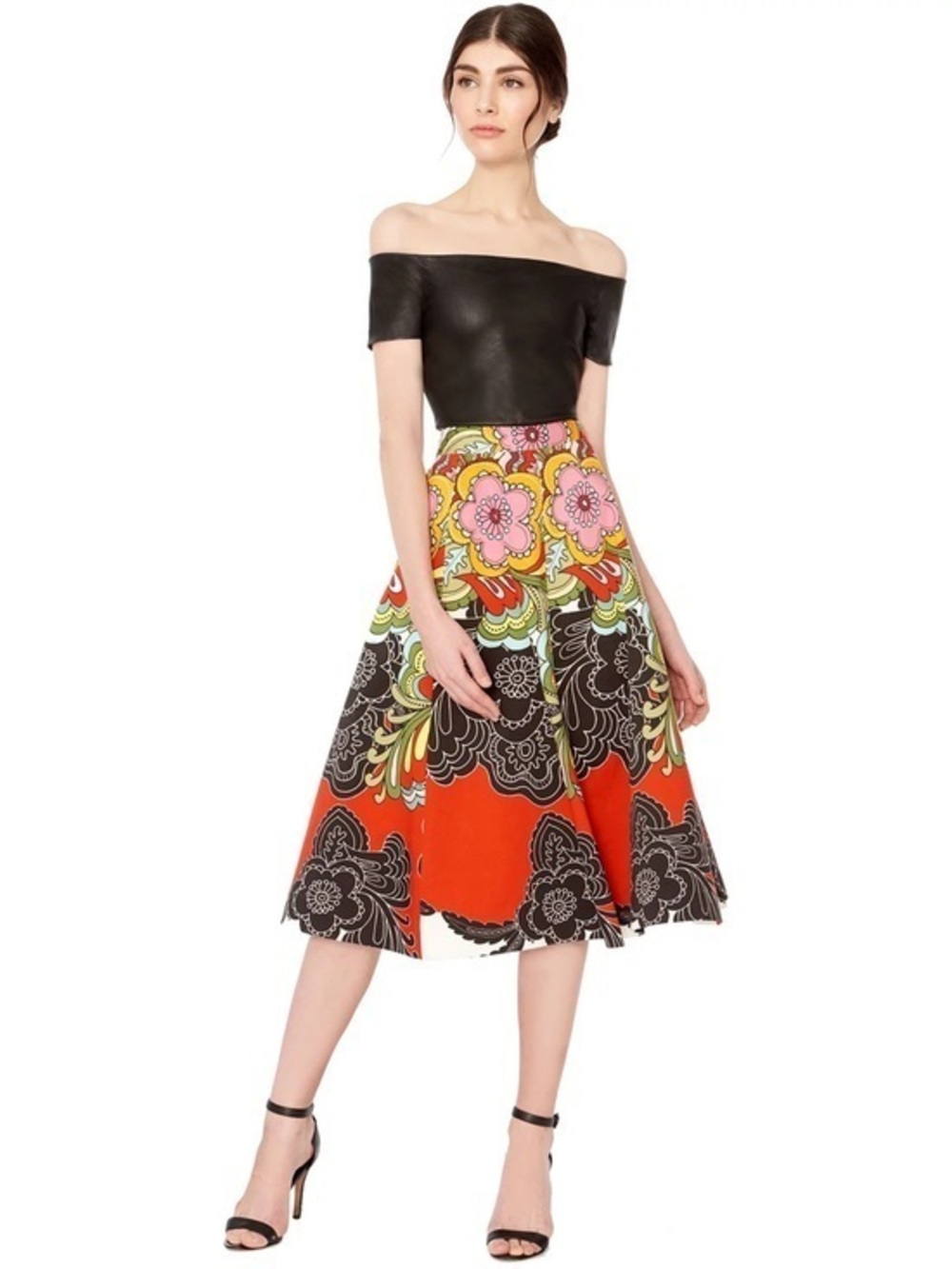 Alice + Olivia Eartha Floral Cotton Jacquard A-Line Statement Midi Skirt 6